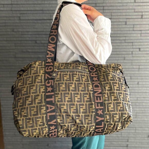 Fendi Handbags - Authentic Fendi FF LARGE Zucca Boston Travel Bag Duffle Nylon Weekend Tote Purse
